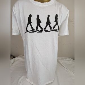 The Beatles White Tee Shirt Black Silhouettes Crossing Abbey Road Medium